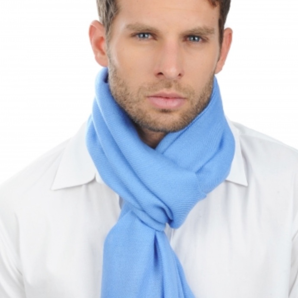 NWT Light Ice Blue Cashmere Scarf Foulard Pashmina fringe wrap w zipper dust bag - Picture 1 of 15